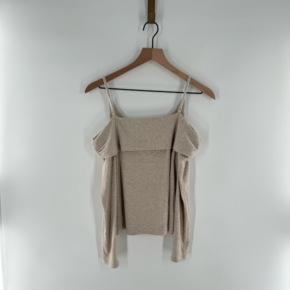 Jonathan Simkhai Standard Piper Shaping Rib Long Sleeve Off the Shoulder Top M - Picture 5 of 10